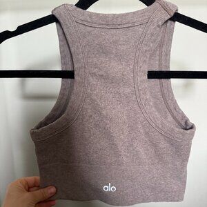Alo Yoga Seamless Delight High Neck Bra Mushroom Heather XS